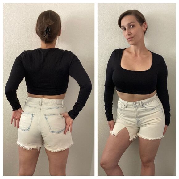 Super High Rise Denim Shorts Distressed Cut Off Button Fly 4 - Picture 1 of 12